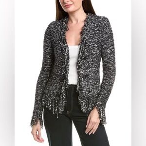 L’Agence Azure Blazer Grey Multi Fuzzy Fringe Cardigan Size L